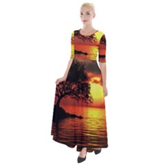 Sunset Nature Sea Dusk Landscape Half Sleeves Maxi Dress by Salmanaz77