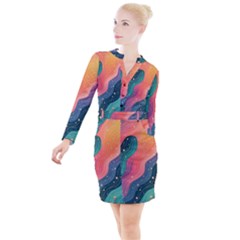 Art Abstract Pattern Button Long Sleeve Dress by Salmanaz77