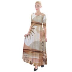 Abstract Sun Boho Bohemian Design Half Sleeves Maxi Dress by Salmanaz77