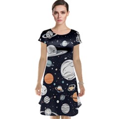 Space Galaxy Universe Stars Sky Cap Sleeve Nightdress by Paksenen