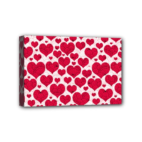 Hearts Valentine Pattern Seamless Mini Canvas 6  X 4  (stretched) by Bedest