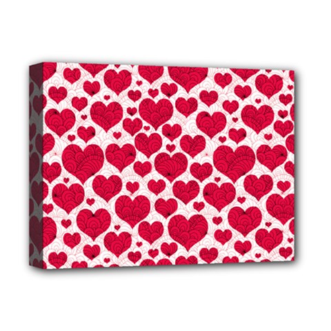 Hearts Valentine Pattern Seamless Deluxe Canvas 16  X 12  (stretched)  by Bedest