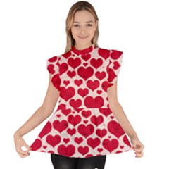 Hearts Valentine Pattern Seamless Ruffle Collar Short Sleeve Chiffon Top by Bedest