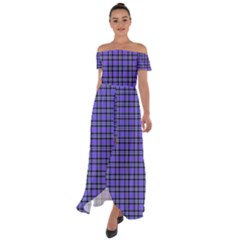 Blue Tartan Plaid 1 Off Shoulder Open Front Chiffon Dress by dressshop