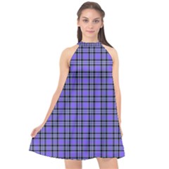 Blue Tartan Plaid 1 Halter Neckline Chiffon Dress  by dressshop