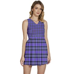 Blue Tartan Plaid 1 Sleeveless High Waist Mini Dress by dressshop