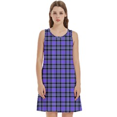 Blue Tartan Plaid 1 Round Neck Sleeve Casual Dress With Pockets by dressshop