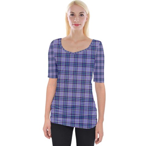 Purple Plaid Tartan 1 Wide Neckline T-shirt by dressshop