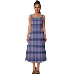 Purple Plaid Tartan 1 Square Neckline Tiered Midi Dress by dressshop