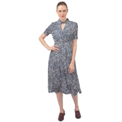 Blue Ornament Complex Mosaic Print Pattern Keyhole Neckline Chiffon Dress by dflcprintsclothing