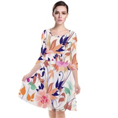 Abstract Floral Background Quarter Sleeve Waist Band Dress by kyorashop23