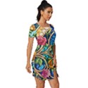 Roses Floral Stained Glass Vibrant Fitted Knot Split End Bodycon Dress View3