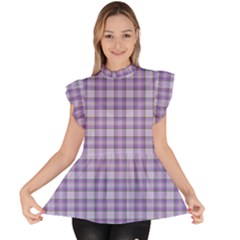 Purple Plaid Tartan 2 Ruffle Collar Short Sleeve Chiffon Top by dressshop