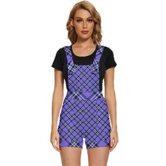 Blue Tartan Plaid 1 Diagonal Short Overalls by dressshop