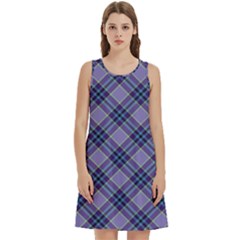 Purple Plaid Tartan 1 Diagonal Round Neck Sleeve Casual Dress With Pockets by dressshop