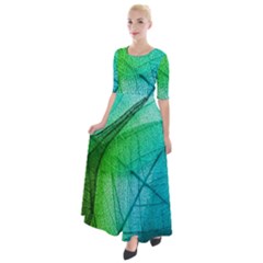 Texture Green Leaf Abstraction 3d Half Sleeves Maxi Dress by Salmanaz77