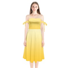 Cream Yellow To Amber Orange Linear Gradient Shoulder Tie Bardot Midi Dress by GradientsOmbre