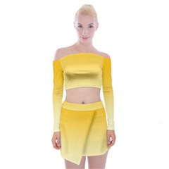 Amber Orange To Cream Yellow Linear Gradient Off Shoulder Top With Mini Skirt Set by GradientsOmbre