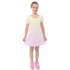 Cream Yellow To Pink Lace Linear Gradient Kids  Short Sleeve Velvet Dress by GradientsOmbre