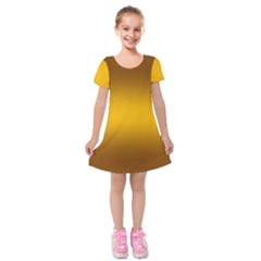 Chocolate Brown To Amber Orange Bilinear Gradient Kids  Short Sleeve Velvet Dress by GradientsOmbre