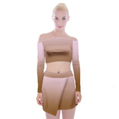 Pink Lace To Chocolate Brown Linear Gradient Off Shoulder Top With Mini Skirt Set by GradientsOmbre