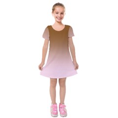 Chocolate Brown To Pink Lace Linear Gradient Kids  Short Sleeve Velvet Dress by GradientsOmbre