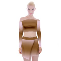 Pink Lace To Chocolate Brown Bilinear Gradient Off Shoulder Top With Mini Skirt Set by GradientsOmbre