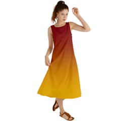 Burgundy Red To Amber Orange Linear Gradient Summer Maxi Dress by GradientsOmbre