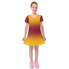 Amber Orange To Burgundy Red Bilinear Gradient Kids  Short Sleeve Velvet Dress by GradientsOmbre