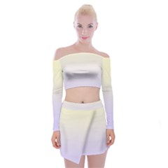 Cream Yellow To Pale Violet Linear Gradient Off Shoulder Top With Mini Skirt Set by GradientsOmbre