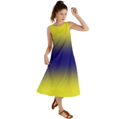 Electric Yellow To Navy Blue Bilinear Gradient Summer Maxi Dress by GradientsOmbre