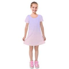 Pale Violet To Pale Pink Linear Gradient Kids  Short Sleeve Velvet Dress by GradientsOmbre