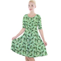 Leaves Pattern Texture Seamless Quarter Sleeve A-line Dress With Pockets by Hannah976