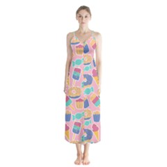 Ice Cream Donut Sweets Candie Button Up Chiffon Maxi Dress