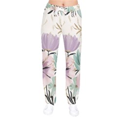 Flowers Pattern Floral Women Velvet Drawstring Pants by Sabxi