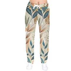 Leaves Pattern Flora Women Velvet Drawstring Pants by Sabxi