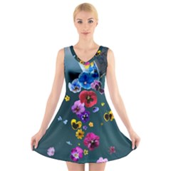 Falling Flowers, Art, Coffee Cup V-neck Sleeveless Dress by kyorashop23