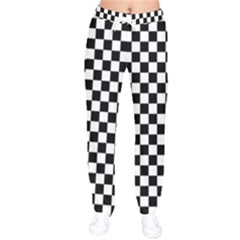 Pattern Checkered Squares Black White Pattern Women Velvet Drawstring Pants by Sabxi