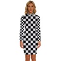 Pattern Checkered Squares Black White Pattern Long Sleeve Shirt Collar Bodycon Dress View1