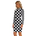 Pattern Checkered Squares Black White Pattern Long Sleeve Shirt Collar Bodycon Dress View2