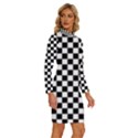 Pattern Checkered Squares Black White Pattern Long Sleeve Shirt Collar Bodycon Dress View3