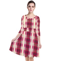 Retro 60s 50s Plaid Pattern 4 Quarter Sleeve Waist Band Dress by violetheavensky