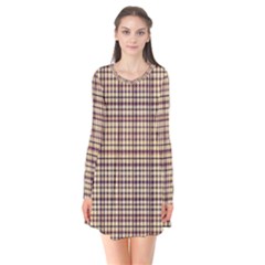 Retro 60s 50s Plaid Pattern 3 Long Sleeve V-neck Flare Dress by violetheavensky