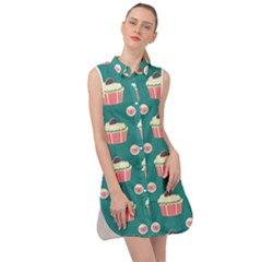 Retro 40s 50s Cupcake Pattern 2 Sleeveless Shirt Dress by violetheavensky