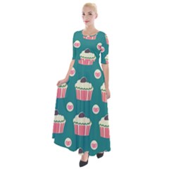 Retro 40s 50s Cupcake Pattern 2 Half Sleeves Maxi Dress by violetheavensky