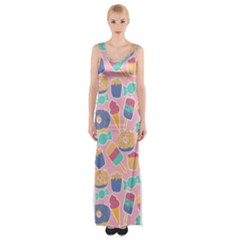 Ice Cream Donut Sweets Candie Thigh Split Maxi Dress by Apenda