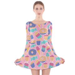 Ice Cream Donut Sweets Candie Long Sleeve Velvet Skater Dress by Apenda