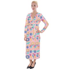 Ice Cream Donut Sweets Candie Velvet Maxi Wrap Dress by Apenda