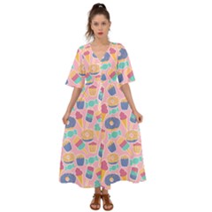 Ice Cream Donut Sweets Candie Kimono Sleeve Boho Dress by Apenda