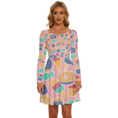 Ice Cream Donut Sweets Candie Long Sleeve Wide Neck Velvet Dress by Apenda